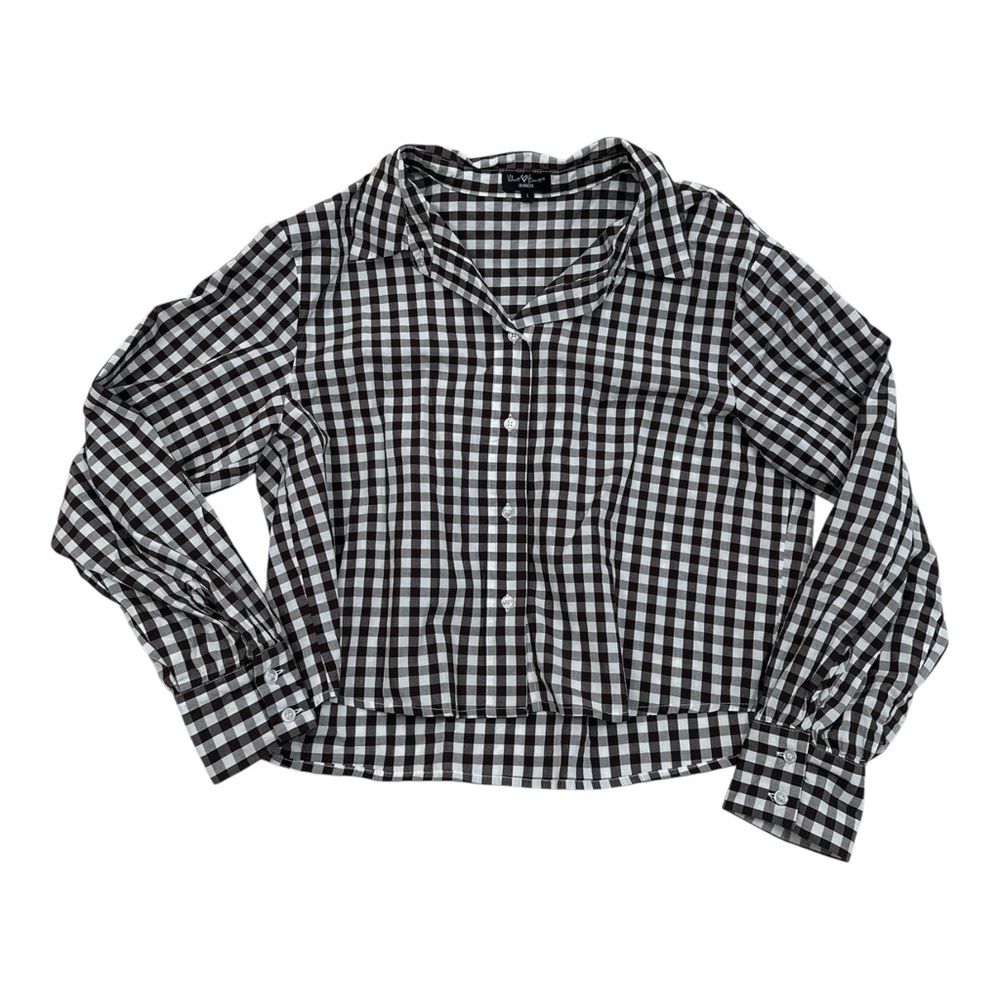 Velvet Heart Los Angeles Chocolate Brown & White Gingham Cropped Button Up Large